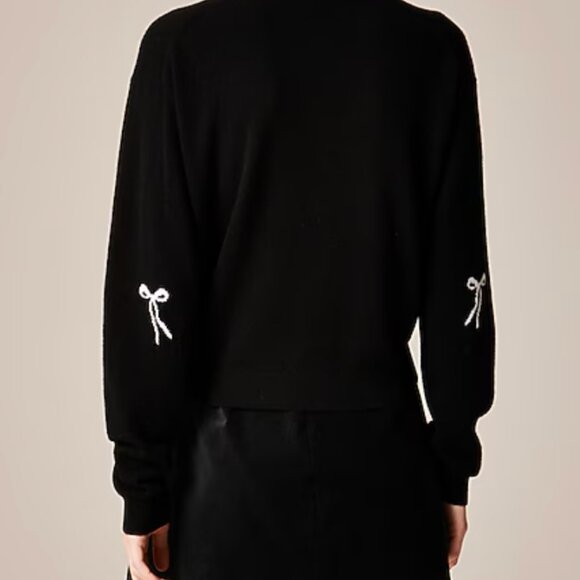 NWT J.crew Perfect cashmere crewneck sweater in bow print Sz Small - Picture 3 of 4